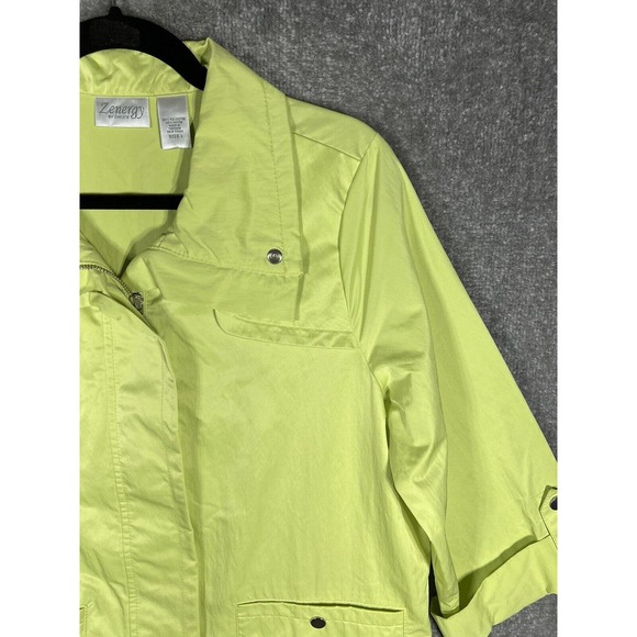 Zenergy By Chicos Roll Tab Sleeve Full Zip Jacket Womens Size 1 US Size 8 Neon - Picture 4 of 13